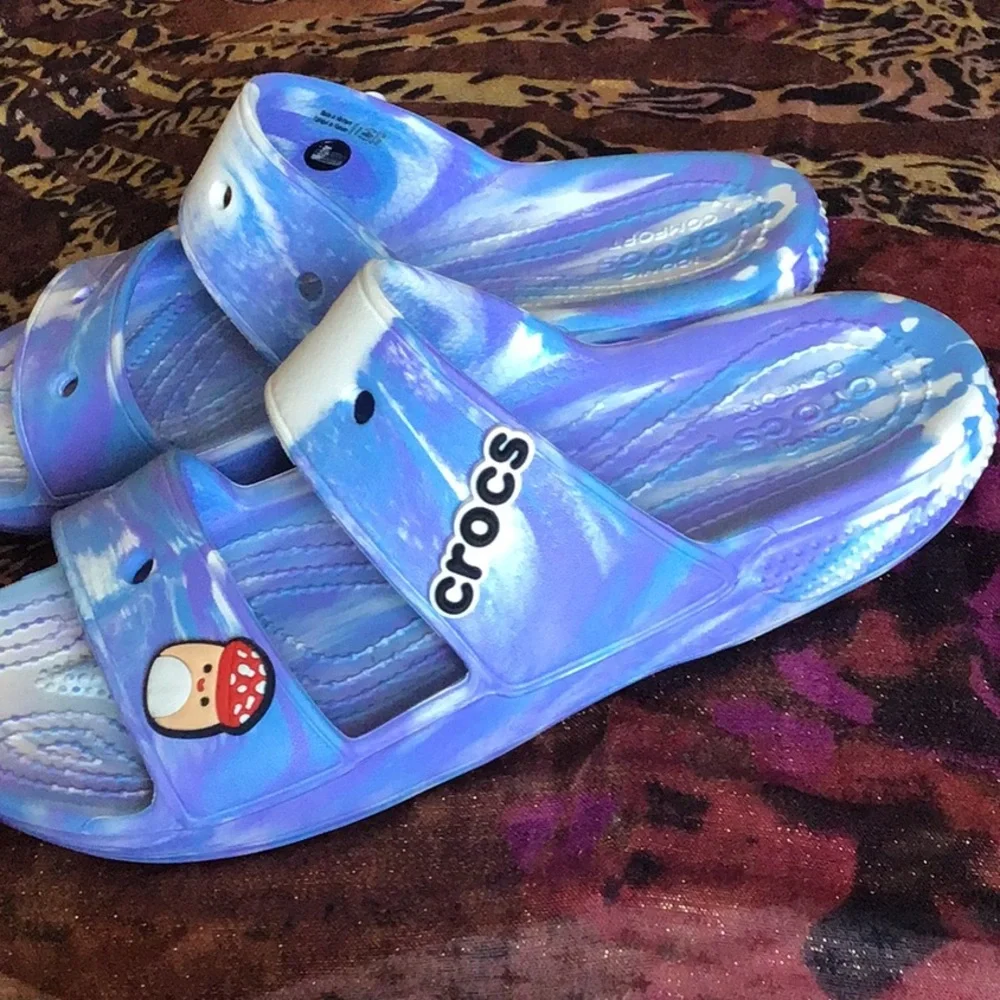 Crocs Blue and Purple Slide Sandals. NWOT - Picture 3 of 6